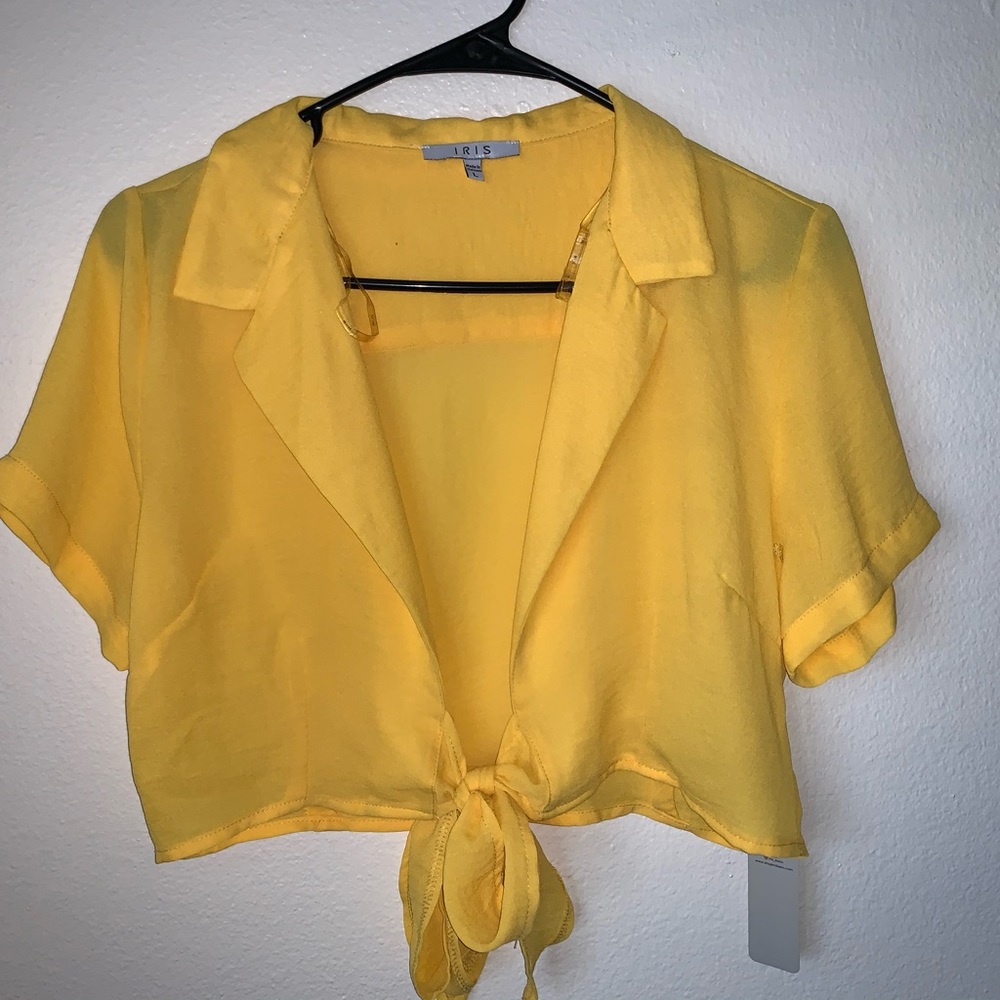 Yellow sheer crop top with tie
